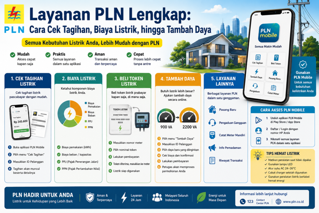 Layanan PLN Lengkap: Cara Cek Tagihan, Biaya Listrik, hingga Tambah Daya