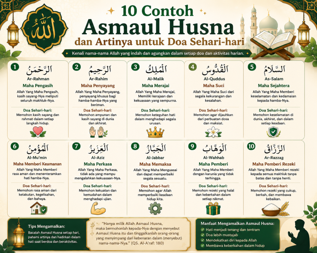 10 Contoh Asmaul Husna dan Artinya untuk Doa Sehari-hari: Panduan Memahami Nama-Nama Allah yang Indah