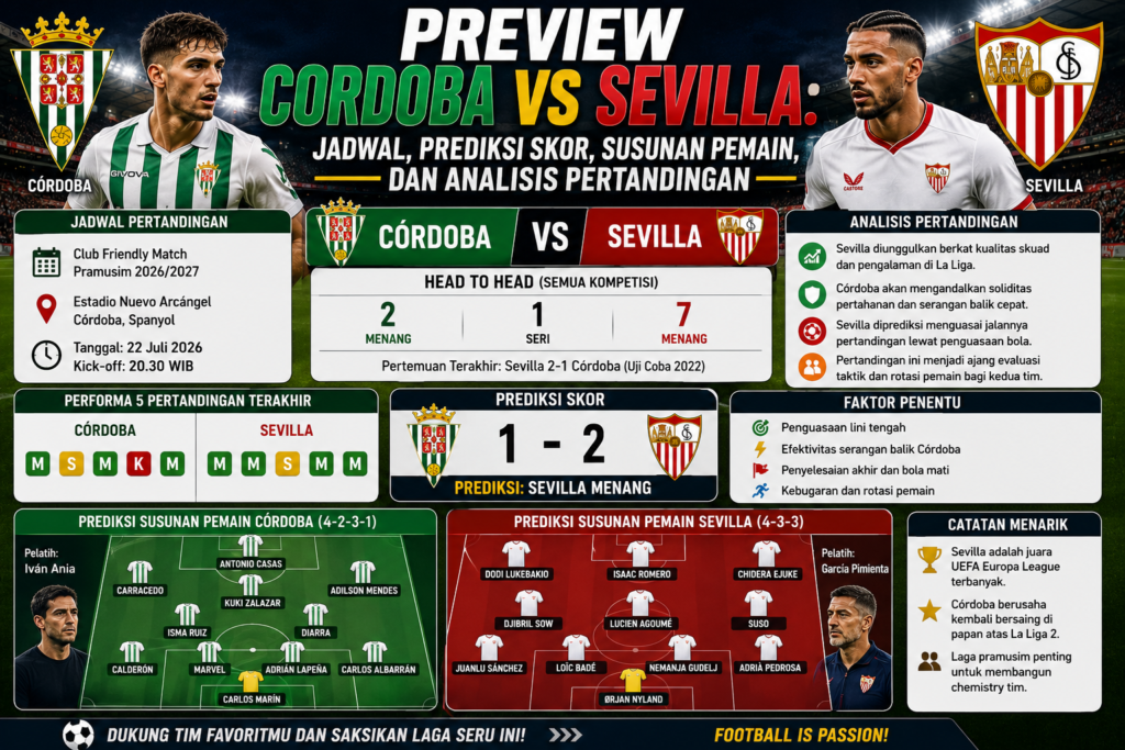 Preview Cordoba vs Sevilla: Jadwal, Prediksi Skor, Susunan Pemain, dan Analisis Pertandingan