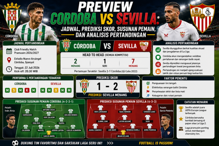 Preview Cordoba vs Sevilla: Jadwal, Prediksi Skor, Susunan Pemain, dan Analisis Pertandingan