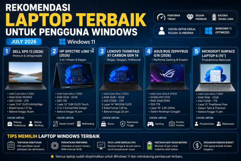 Rekomendasi Laptop Terbaik untuk Pengguna Windows Juli 2026