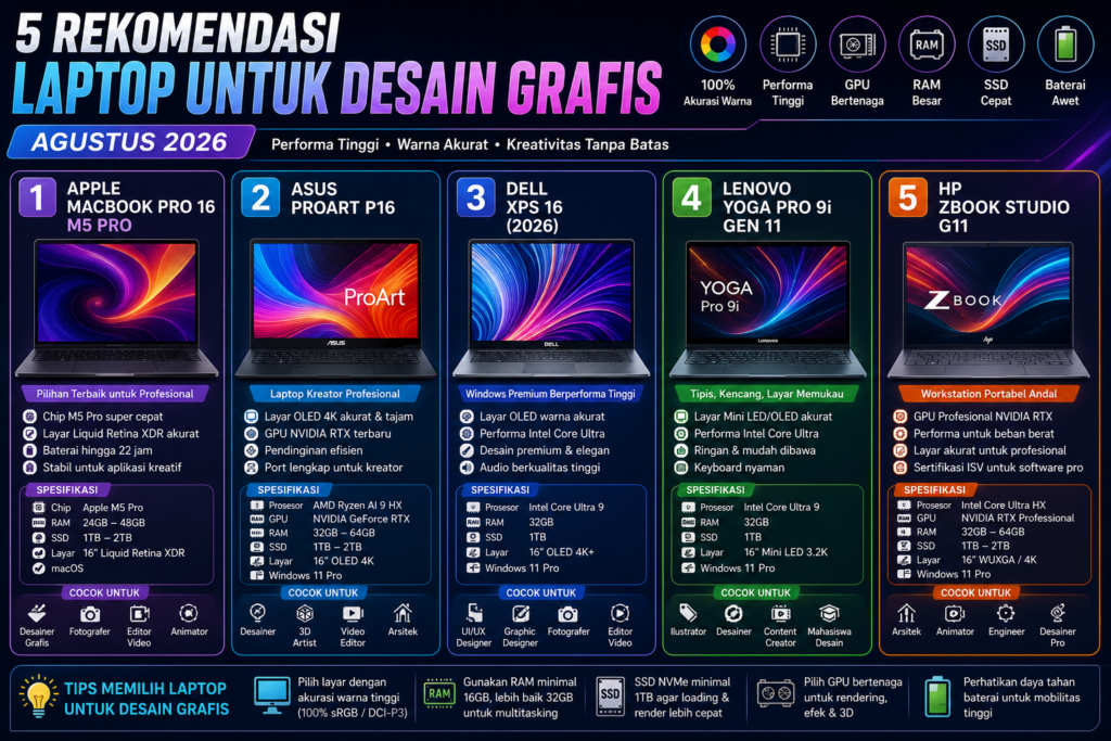 5 Rekomendasi Laptop untuk Desain Grafis Agustus 2026, Performa Tinggi untuk Desainer Profesional