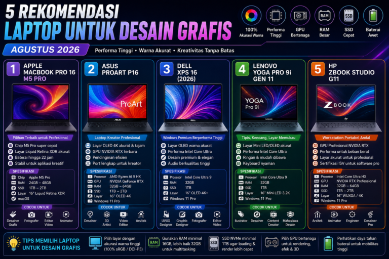 5 Rekomendasi Laptop untuk Desain Grafis Agustus 2026, Performa Tinggi untuk Desainer Profesional