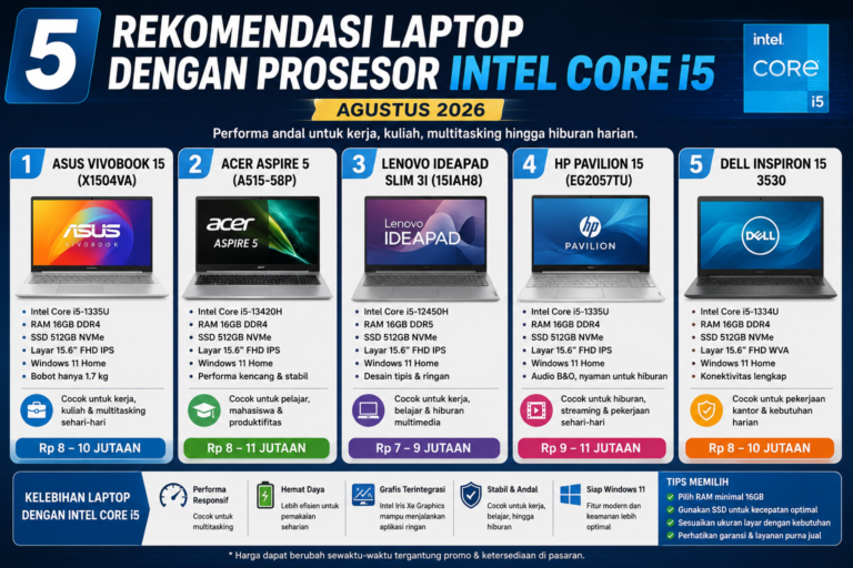 5 Rekomendasi Laptop dengan RAM 8GB Juli dan Agustus 2026