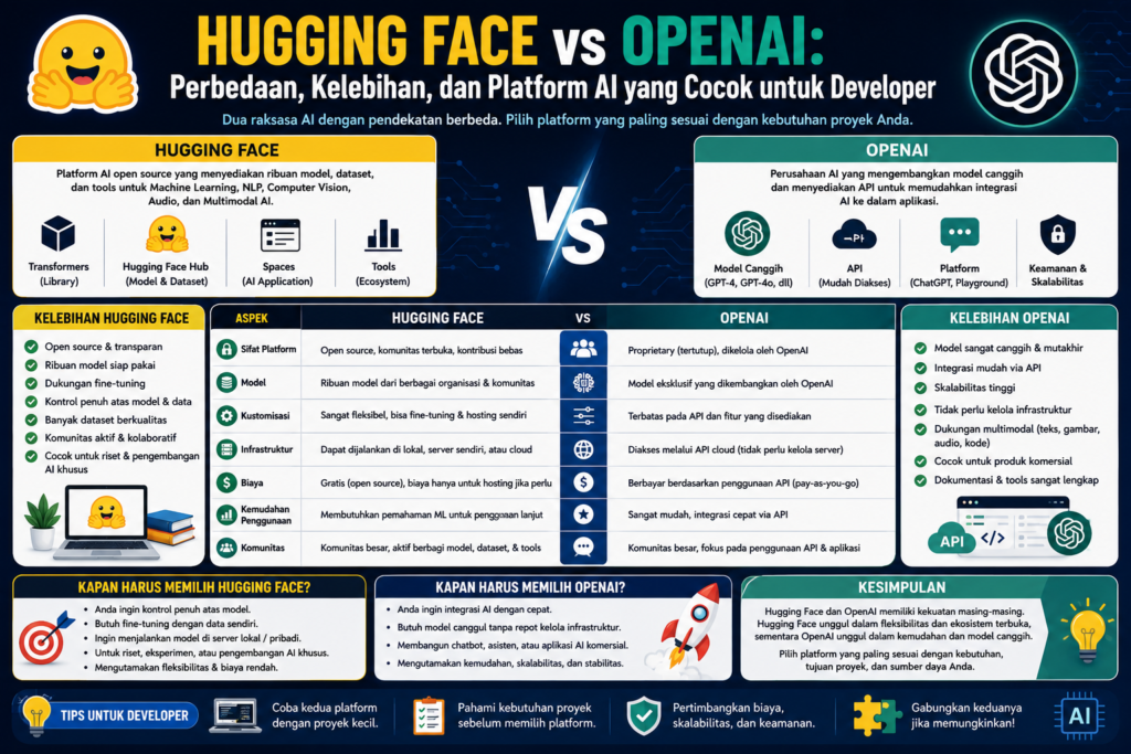 Hugging Face vs OpenAI: Perbedaan, Kelebihan, dan Platform AI yang Cocok untuk Developer