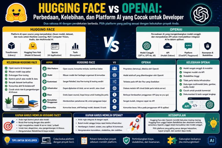 Hugging Face vs OpenAI: Perbedaan, Kelebihan, dan Platform AI yang Cocok untuk Developer