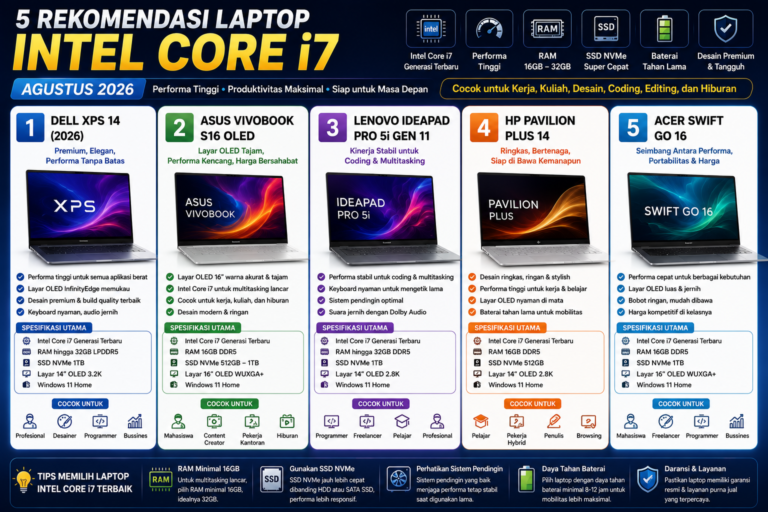 5 Rekomendasi Laptop dengan Prosesor Intel Core i7 Terbaik Agustus 2026