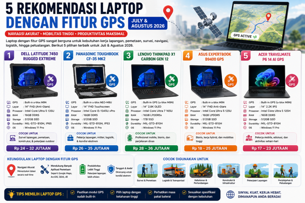 5 Rekomendasi Laptop dengan Fitur GPS Juli dan Agustus 2026