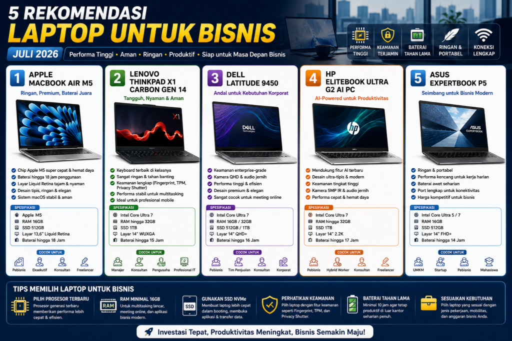 Rekomendasi Laptop untuk Bisnis Juli 2026: 5 Pilihan Terbaik untuk Pebisnis dan Profesional