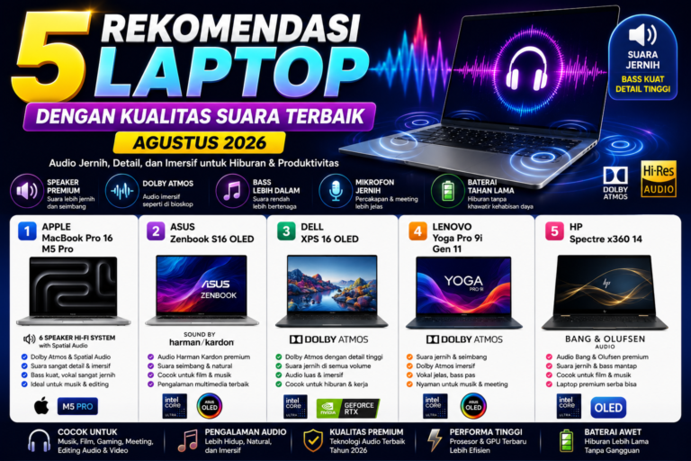 5 Rekomendasi Laptop dengan Kualitas Suara Terbaik Agustus 2026, Audio Jernih untuk Hiburan dan Produktivitas