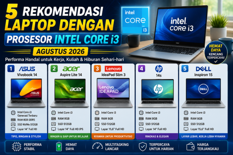 5 Rekomendasi Laptop dengan Prosesor Intel Core i3 Terbaik Agustus 2026, Kencang untuk Kerja, Kuliah, dan Belajar