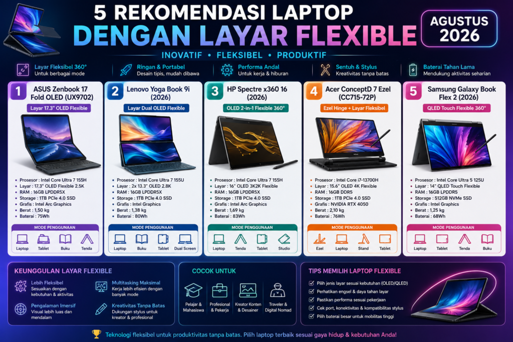 5 Rekomendasi Laptop dengan Layar Flexible Agustus 2026