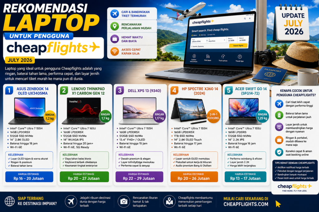 5 Rekomendasi Laptop Terbaik untuk Pengguna Cheapflights (Juli 2026)