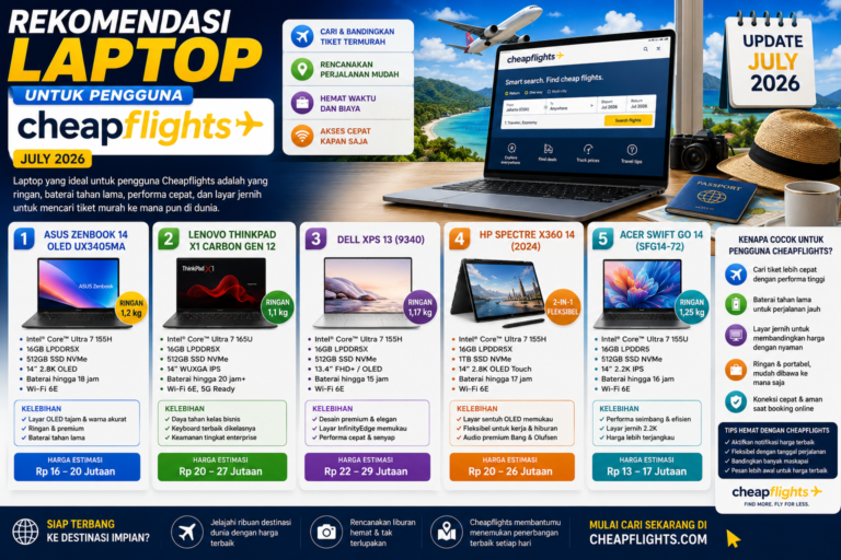5 Rekomendasi Laptop Terbaik untuk Pengguna Cheapflights (Juli 2026)