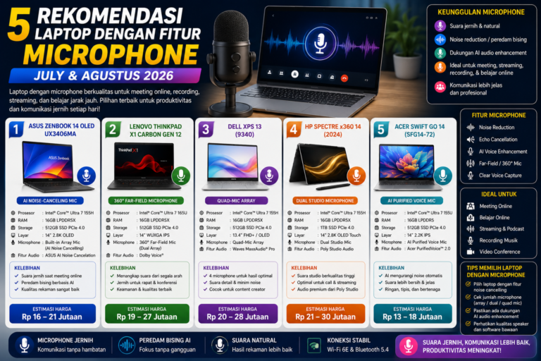 5 Rekomendasi Laptop dengan Fitur Microphone Terbaik (Juli & Agustus 2026)