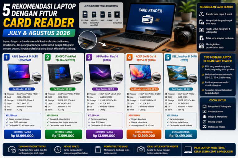 5 Rekomendasi Laptop dengan Fitur Card Reader Terbaik (Juli & Agustus 2026)