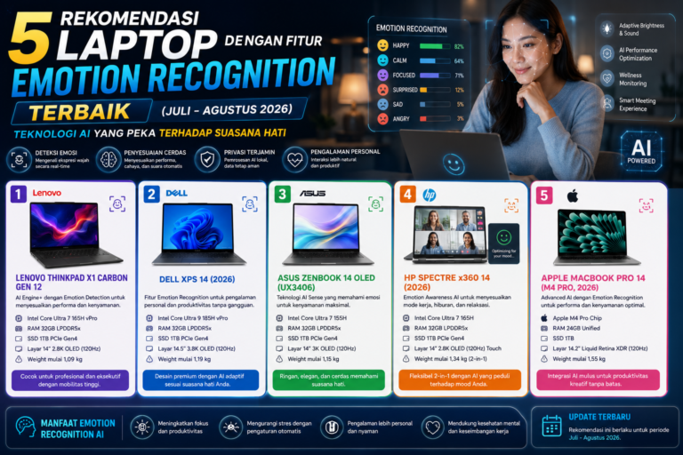 5 Rekomendasi Laptop dengan Fitur Emotion Recognition Terbaik (Juli - Agustus 2026): Teknologi AI yang Peka Terhadap Suasana Hati