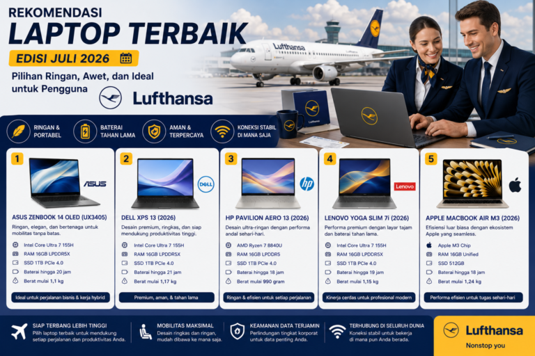 Rekomendasi Laptop Terbaik Edisi Juli 2026: Pilihan Ringan, Awet, dan Ideal untuk Pengguna Lufthansa