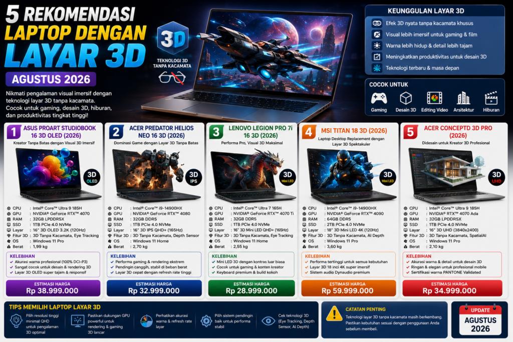 5 Rekomendasi Laptop dengan Layar 3D Tanpa Kacamata Terbaik (Agustus 2026)