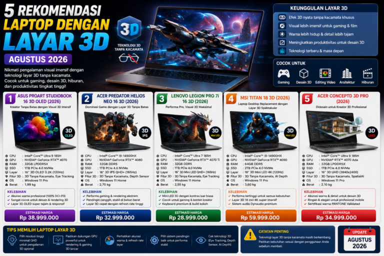 5 Rekomendasi Laptop dengan Layar 3D Tanpa Kacamata Terbaik (Agustus 2026)
