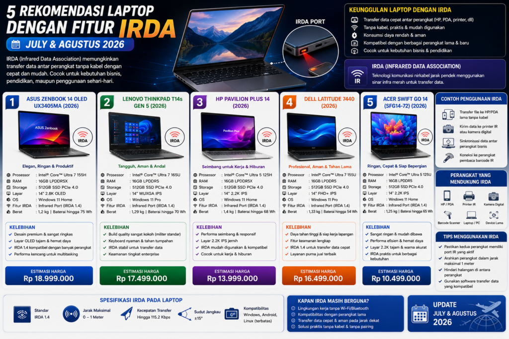 5 Rekomendasi Laptop dengan Fitur IRDA (Infrared) Terbaik (Juli & Agustus 2026)