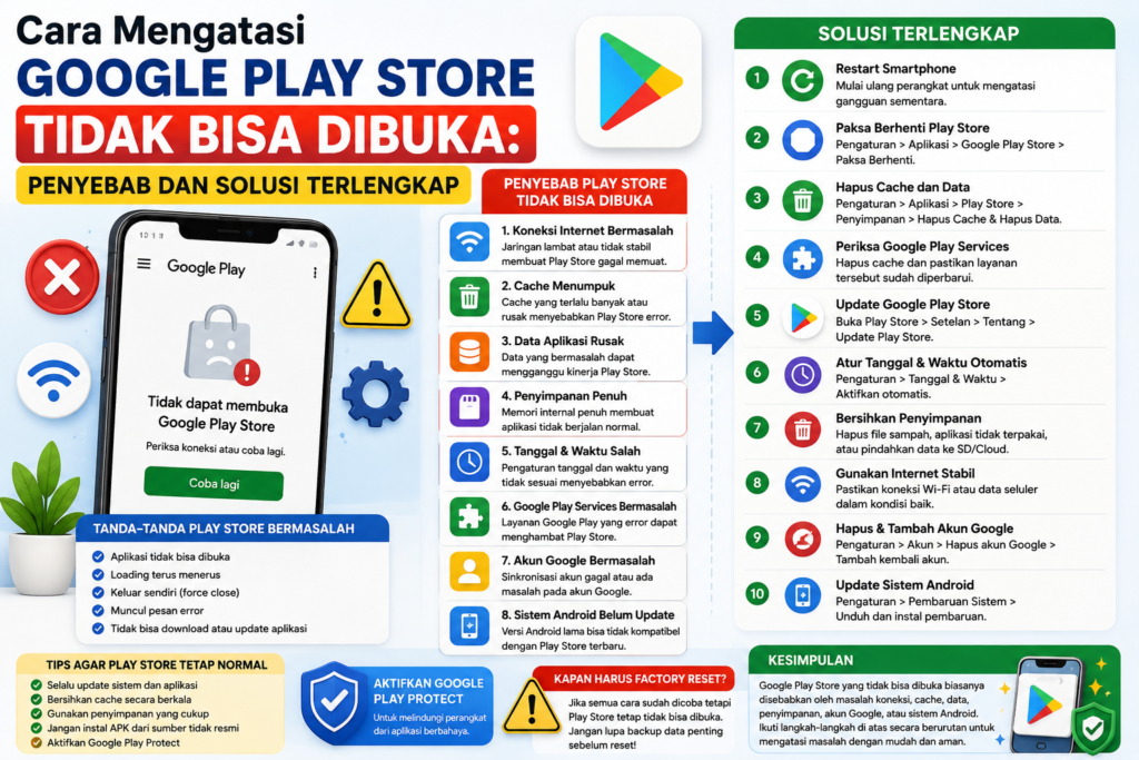 Cara Mengatasi Google Play Store Tidak Bisa Dibuka: Penyebab dan Solusi TerlengkapCara Mengatasi Google Play Store Tidak Bisa Dibuka: Penyebab dan Solusi Terlengkap