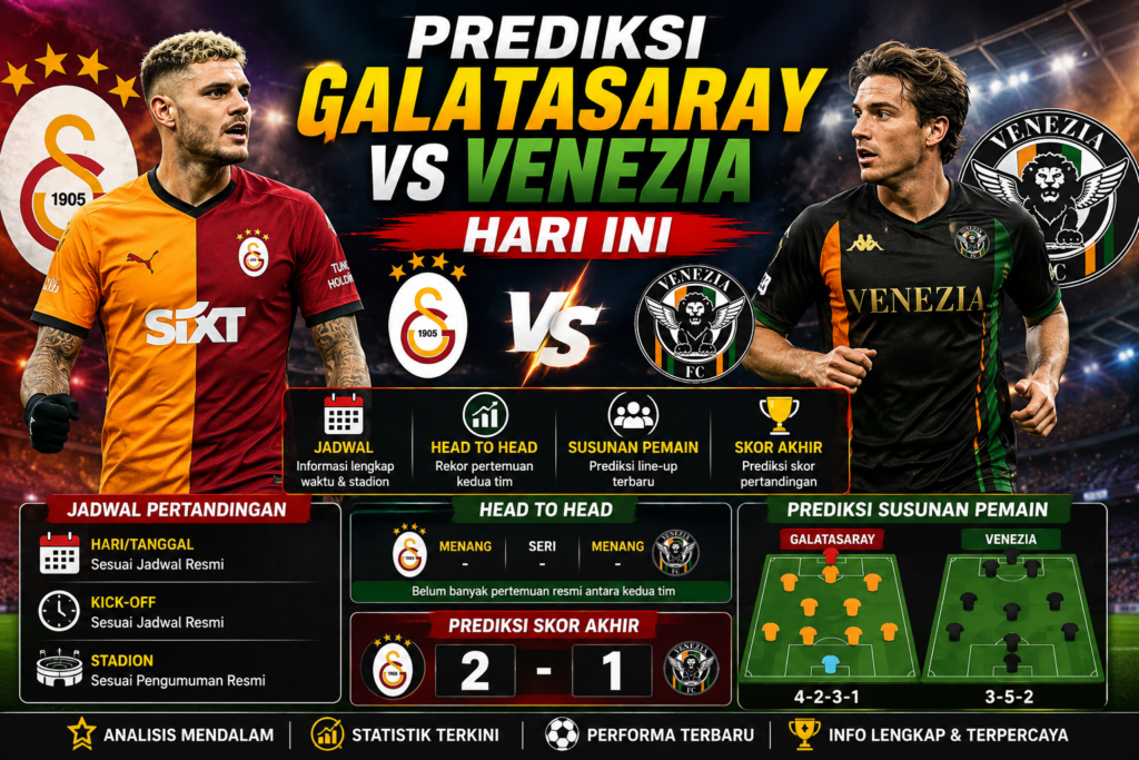 Prediksi Galatasaray vs Venezia Hari Ini: Jadwal, Head to Head, Susunan Pemain, dan Skor Akhir