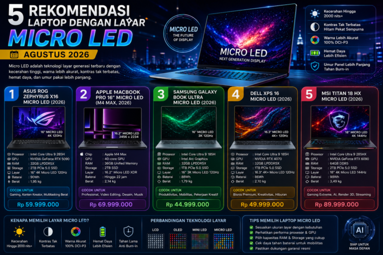 5 Rekomendasi Laptop dengan Layar MicroLED Terbaik (Agustus 2026)