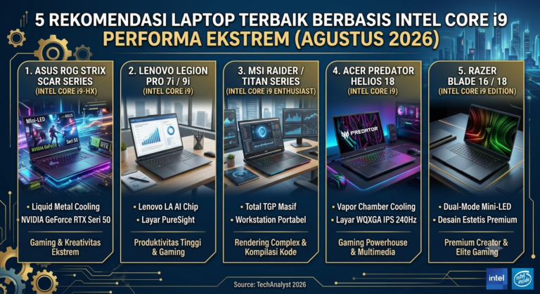 5 Rekomendasi Laptop Terbaik Berbasis Intel Core i9 Performa Ekstrem (Agustus 2026)