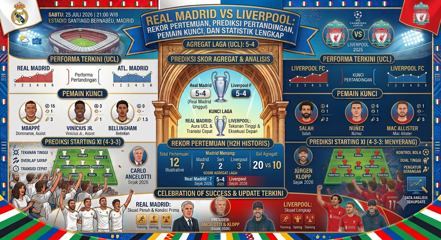 Real Madrid vs Liverpool: Rekor Pertemuan, Prediksi Pertandingan, Pemain Kunci, dan Statistik Lengkap