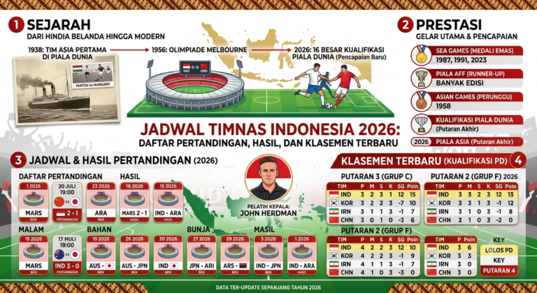 Jadwal Timnas Indonesia 2026: Daftar Pertandingan, Hasil, dan Klasemen Terbaru