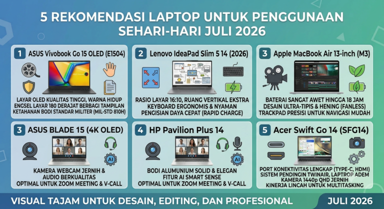 5 Rekomendasi Laptop untuk Penggunaan Sehari-hari Terbaik (Juli 2026): Andal, Lincah, dan Efisien
