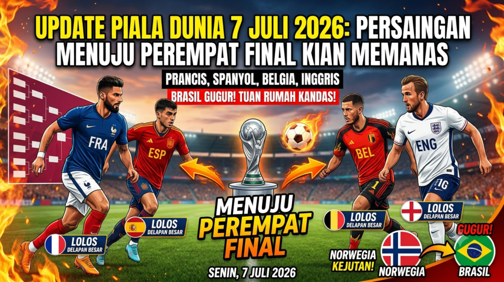 Update Piala Dunia 7 Juli 2026: Persaingan Menuju Perempat Final Kian Memanas