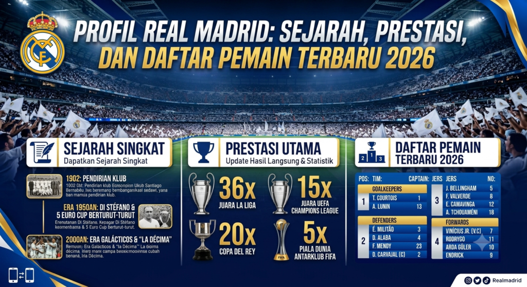 Profil Real Madrid: Sejarah, Prestasi, dan Daftar Pemain Terbaru 2026