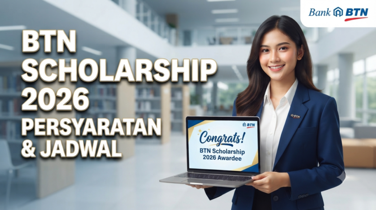 Mahasiswa menunjukkan portal pendaftaran BTN Scholarship 2026 di layar laptop.