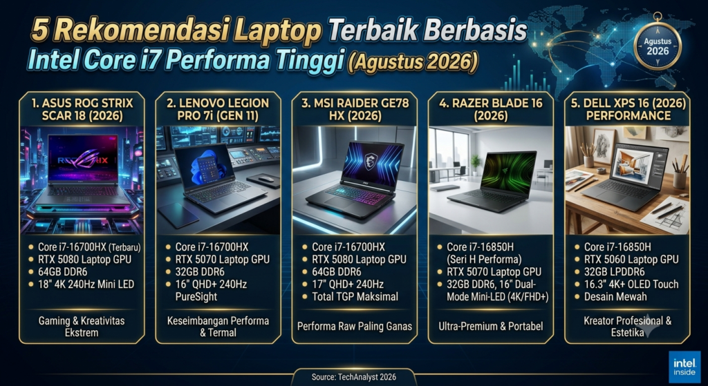 5 Rekomendasi Laptop Terbaik Berbasis Intel Core i7 Performa Tinggi (Agustus 2026)