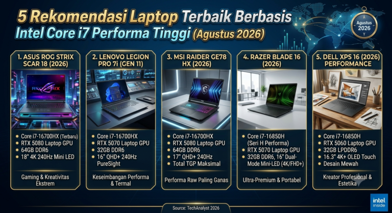 5 Rekomendasi Laptop Terbaik Berbasis Intel Core i7 Performa Tinggi (Agustus 2026)