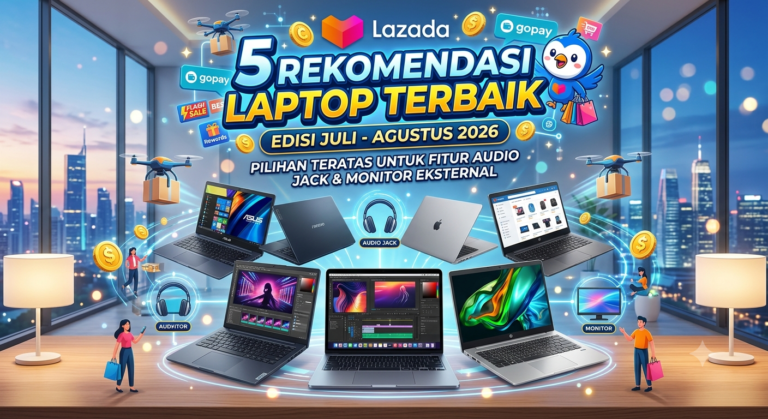 5 Rekomendasi Laptop Terbaik dengan Fitur Audio Jack (Juli - Agustus 2026) Di tengah maraknya penggunaan earphone atau headphone nirkabel (wireless), kehadiran port audio jack 3.5mm pada laptop tetap menjadi fitur krusial yang tidak terantikan. Bagi para audio enthusiast, editor video, podcaster, musisi, hingga gamer, koneksi kabel analog melalui 3.5mm headphone/microphone combo jack menyajikan kualitas audio murni tanpa masalah latency (penundaan suara) ataupun risiko kehabisan baterai saat sedang bekerja.  Memasuki bulan Juli dan Agustus 2026, berbagai produsen laptop terkemuka tetap mempertahankan port audio jack 3.5mm pada jajaran laptop terbaru mereka. Bahkan, banyak di antaranya yang sudah membekali port tersebut dengan DAC (Digital-to-Analog Converter) tingkat tinggi atau fitur Hi-Res Audio Support untuk menggerakkan headphone berimpedansi tinggi secara optimal.  Berikut adalah 5 rekomendasi laptop terbaik edisi Juli - Agustus 2026 yang dibekali port audio jack unggulan untuk kebutuhan audio profesional maupun hiburan harian.  Mengapa Port Audio Jack 3.5mm Masih Sangat Penting di Tahun 2026? Meskipun teknologi Bluetooth 5.3 dan 5.4 sudah sangat canggih, koneksi kabel melalui audio jack tetap memiliki keunggulan mutlak:  Zero Latency (Tanpa Delay): Sangat vital untuk proses editing video, pembuatan musik di DAW (Digital Audio Workstation), serta bermain game kompetitif agar efek suara terdengar secara real-time.  Kualitas Suara Maksimal (Lossless Audio): Mampu menyalurkan frekuensi audio tinggi tanpa kompresi sinyal nirkabel, sangat cocok dipadukan dengan IEM (In-Ear Monitor) atau studio monitor headphone.  Kepraktisan Tinggi (Plug and Play): Tidak memerlukan proses pairing Bluetooth yang kadang tidak stabil atau mengunduh driver tambahan.  Dukungan Combo Microphone: Port 3.5mm modern mendukung konektor TRRS, sehingga satu port dapat digunakan untuk mendengarkan audio sekaligus mengalirkan sinyal mikrofon eksternal.  5 Rekomendasi Laptop Terbaik dengan Audio Jack (Juli - Agustus 2026) 1. Apple MacBook Pro 14 (M3 Pro / M4 Series) Kategori: Laptop Terbaik untuk Produksi Audio & Musik Profesional  Apple MacBook Pro 14 konsisten menjadi standar tertinggi bagi para produser musik dan editor audio. Salah satu keunggulan utamanya adalah ketersediaan port audio jack 3.5mm yang dilengkapi dukungan khusus untuk headphone berimpedansi tinggi (high-impedance headphones).  Fitur Audio: 3.5mm Headphone Jack (Support High-Impedance Headphone & Advanced DAC), 6-Speaker Sound System  Prosesor: Apple M3 Pro / M4 Chip  RAM: 18 GB / 36 GB Unified Memory  Penyimpanan: 512 GB / 1 TB NVMe SSD  Bobot: ~1,60 kg  Keunggulan untuk Pengguna Audio: Sistem DAC internal MacBook Pro secara otomatis mendeteksi impedansi perangkat audio yang dicolokkan. Anda dapat langsung menggunakan studio headphone kelas profesional (seperti 250 Ohm atau lebih) tanpa bantuan amplifier eksternal tambahan.  2. ASUS ROG Zephyrus G14 (2026 Edition) Kategori: Laptop Gaming & Editing Video dengan Audio Hi-Res  ASUS ROG Zephyrus G14 tidak hanya menawarkan performa komputasi kencang, tetapi juga perhatian besar pada sektor tata suara. Dibalut bodi magnesium yang ringkas, laptop ini dibekali sertifikasi Hi-Res Audio.  Fitur Audio: 1x 3.5mm Combo Audio Jack, Hi-Res Audio Certification, Dolby Atmos  Prosesor: AMD Ryzen AI 9 / Ryzen 9 Series  Kartu Grafis: NVIDIA GeForce RTX 4060 / RTX 4070  RAM: 16 GB / 32 GB LPDDR5X  Penyimpanan: 1 TB PCIe 4.0 SSD  Bobot: ~1,50 kg  Keunggulan untuk Pengguna Audio: Dukungan sertifikasi Hi-Res memastikan sinyal frekuensi suara yang disalurkan melalui jack 3.5mm sangat detail. Sangat ideal untuk mendengarkan musik format lossless atau bermain game bergenre first-person shooter (FPS) yang membutuhkan presisi arah langkah kaki musuh.  3. Lenovo ThinkPad T14s Gen 5 Kategori: Laptop Bisnis & Panggilan Konferensi Jernih  Untuk kebutuhan profesional kantor, podcaster, dan rapat online maraton, Lenovo ThinkPad T14s menawarkan port audio jack yang sangat stabil serta dipadukan dengan sistem peredam bising berbasis AI (AI Noise Cancellation).  Fitur Audio: 1x Headphone / Microphone Combo Jack (3.5mm), Dolby Audio Premium  Prosesor: Intel Core Ultra 7 / AMD Ryzen 7 PRO  RAM: 16 GB / 32 GB LPDDR5X  Penyimpanan: 512 GB / 1 TB NVMe SSD  Bobot: ~1,24 kg  Keunggulan untuk Pengguna Audio: Sistem mikrofon bawaan dan masukan mikrofon eksternal via audio jack terintegrasi dengan pemrosesan filter suara AI. Fitur ini secara efektif memblokir suara bising latar belakang saat Anda melakukan panggilan di lingkungan yang ramai.  4. Acer Swift Go 14 AI Kategori: Laptop Ringkas dengan Audio Jernih & Value for Money  Acer Swift Go 14 AI menyajikan keseimbangan yang pas antara harga, portabilitas, dan ketersediaan port fisik lengkap termasuk audio jack 3.5mm.  Fitur Audio: 1x 3.5mm Headphone/Speaker Jack, Acer PurifiedVoice 2.0  Prosesor: Intel Core Ultra 5 / Ultra 7  RAM: 16 GB LPDDR5X  Penyimpanan: 512 GB / 1 TB NVMe SSD  Bobot: ~1,32 kg  Keunggulan untuk Pengguna Audio: Sangat cocok untuk mahasiswa atau kreator konten muda yang sering menggunakan headset kabel untuk membuat sulih suara (voiceover) atau sekadar menikmati musik saat mengerjakan tugas.  5. HP Spectre x360 14 (2026) Kategori: Laptop Convertible 2-in-1 dengan Sistem Audio Premium  HP Spectre x360 14 adalah laptop fleksibel yang dapat dilipat 360 derajat. Selain memiliki layar sentuh OLED yang memukau, laptop ini mempertahankan port combo audio jack 3.5mm di sudut bodi yang sangat ergonomis.  Fitur Audio: 1x Headphone/Microphone Combo Jack (3.5mm), Audio by Poly / Bang & Olufsen  Prosesor: Intel Core Ultra 7  RAM: 16 GB / 32 GB LPDDR5X  Penyimpanan: 1 TB NVMe SSD  Bobot: ~1,44 kg  Keunggulan untuk Pengguna Audio: Penataan perangkat keras audio yang dikalibrasi oleh pakar tata suara memastikan keluaran suara analog melalui port 3.5mm memiliki keseimbangan bass dan treble yang sangat natural.  Tabel Perbandingan Fitur Audio Laptop Nama Laptop	Port Audio	Fitur Khusus Audio	Target Pengguna Utama Apple MacBook Pro 14	3.5mm Combo Jack	Support High-Impedance Headphone, Auto DAC	Produser Musik, Editor Audio/Video ASUS ROG Zephyrus G14	3.5mm Combo Jack	Hi-Res Audio, Dolby Atmos	Gamer, Content Creator, Audio Enthusiast Lenovo ThinkPad T14s	3.5mm Combo Jack	AI Noise Cancellation, Dolby Audio	Pekerja Bisnis, Podcaster, Remote Worker Acer Swift Go 14 AI	3.5mm Combo Jack	Acer PurifiedVoice 2.0	Pelajar, Mahasiswa, Pengguna Harian HP Spectre x360 14	3.5mm Combo Jack	Calibrated by Poly / B&O	Eksekutif, Kreator Multimedia Tips Merawat & Menggunakan Port Audio Jack pada Laptop Modern Agar kualitas sinyal audio analog dari laptop Anda tetap jernih dan bebas dari gangguan static noise, perhatikan tips teknis berikut:  Jaga Kebersihan Port: Bersihkan lubang jack 3.5mm secara berkala dari debu atau serabut menggunakan pembersih khusus anti-statis atau dust plug penutup saat tidak digunakan.  Gunakan Jack Standar TRRS: Untuk pengalaman penggunaan headset dengan mikrofon terintegrasi, pastikan menggunakan jack berstandar CTIA (TRRS) agar fungsionalitas mikrofon dan audio kiri/kanan berjalan sempurna.  Atur Sample Rate di OS: Masuk ke menu pengaturan suara (Sound Settings) di Windows atau macOS, lalu pilih tingkat Sample Rate tertinggi (misal: 24-bit, 48000 Hz atau 96000 Hz) untuk hasil audio yang lebih detail.  Kesimpulan Kehadiran port audio jack 3.5mm pada laptop keluaran Juli - Agustus 2026 terbukti masih sangat vital bagi banyak kalangan. Bagi pekerja profesional di bidang produksi suara dan musik, Apple MacBook Pro 14 adalah pilihan mutlak berkat dukungan high-impedance-nya. Sementara untuk penggunaan serbabisa mulai dari gaming, kreasi konten, hingga harian, ASUS ROG Zephyrus G14 dan Acer Swift Go 14 AI menyajikan fungsionalitas audio analog yang sangat andal dan responsif.