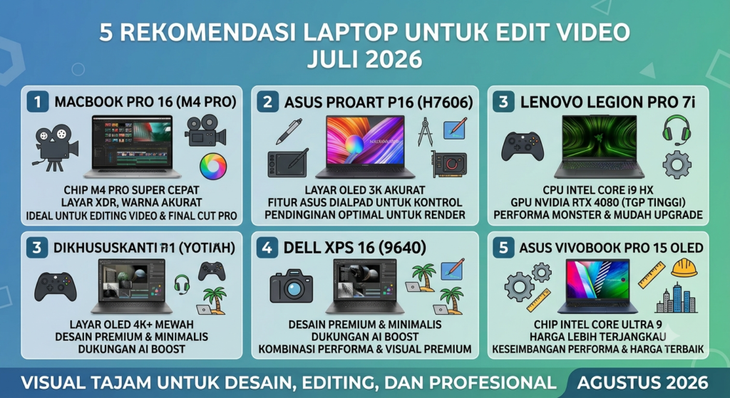 5 Rekomendasi Laptop untuk Edit Video Terbaik (Juli 2026): Tangguh untuk Render 4K dan Motion Graphic