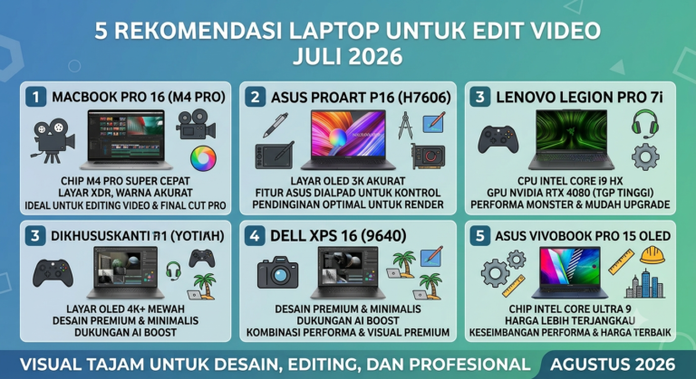 5 Rekomendasi Laptop untuk Edit Video Terbaik (Juli 2026): Tangguh untuk Render 4K dan Motion Graphic