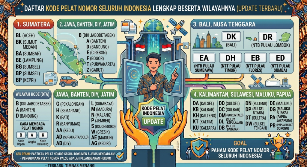 Daftar Kode Pelat Nomor Seluruh Indonesia Lengkap Beserta Wilayahnya (Update Terbaru)