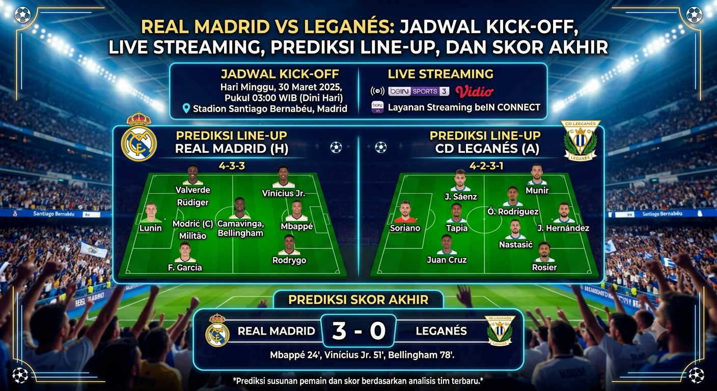 Real Madrid vs Leganés: Jadwal Kick-off, Live Streaming, Prediksi Line-up, dan Skor Akhir