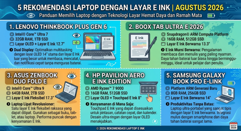 5 Rekomendasi Laptop dengan Layar E-Ink Terbaik (Agustus 2026)