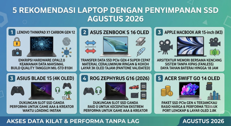 5 Rekomendasi Laptop dengan Penyimpanan SSD Terbaik (Agustus 2026): Akses Data Kilat & Performa Tanpa Lag