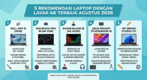 5 Rekomendasi Laptop dengan Layar 4K Terbaik Agustus 2026, Visual Tajam untuk Desain, Editing, dan Profesional