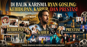 Di Balik Karisma Ryan Gosling: Kehidupan, Karier, dan Prestasi buatkan saya gambar dengan judul tersebut