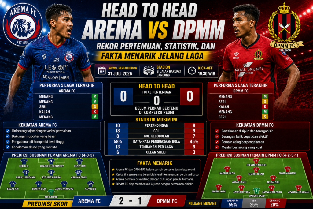 Head to Head Arema vs DPMM: Rekor Pertemuan, Statistik, dan Fakta Menarik Jelang Laga