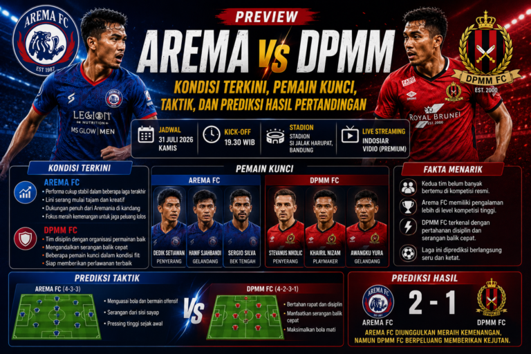 Preview Arema vs DPMM: Kondisi Terkini, Pemain Kunci, Taktik, dan Prediksi Hasil Pertandingan