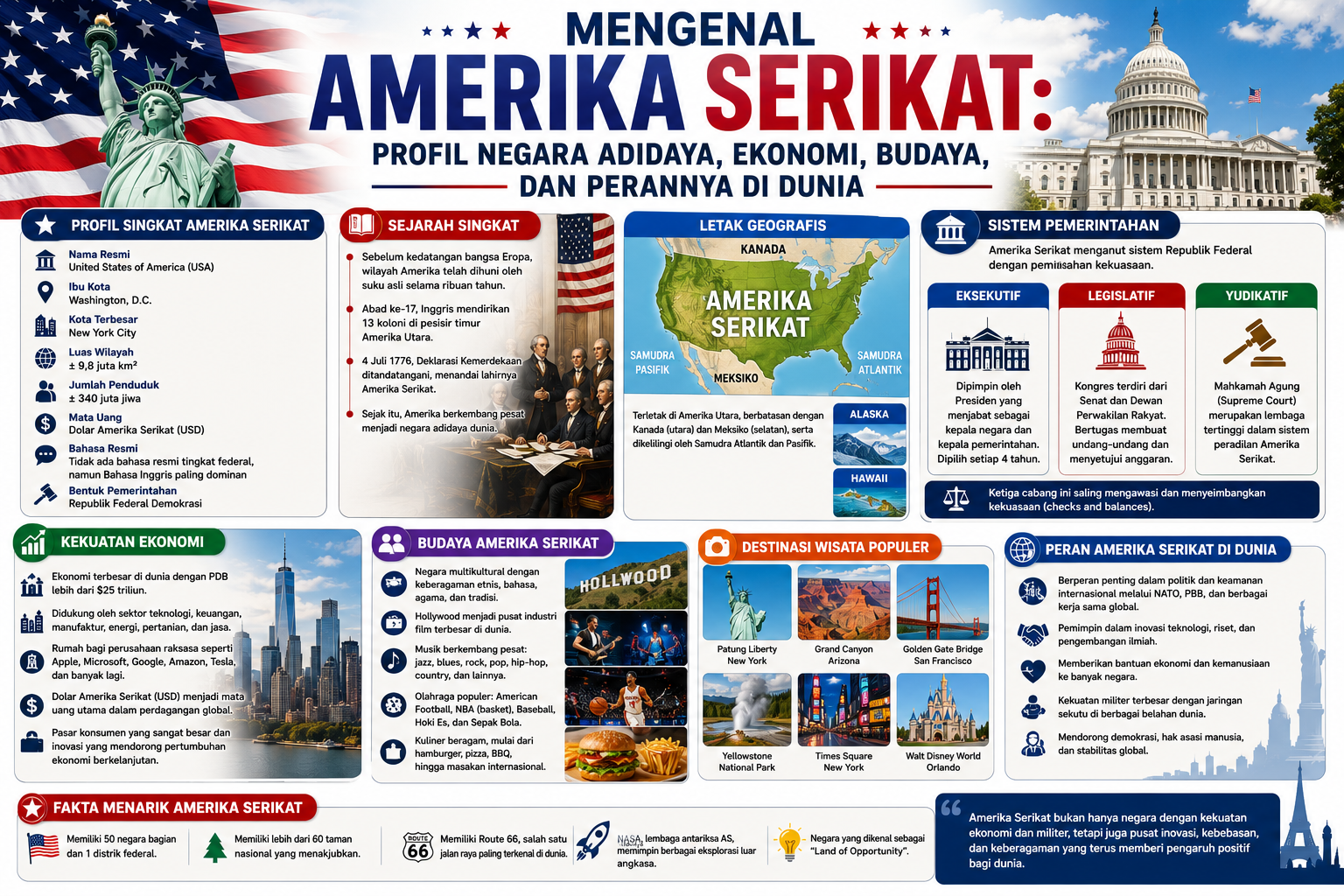 Mengenal Amerika Serikat: Profil Negara Adidaya, Ekonomi, Budaya, dan Perannya di Dunia