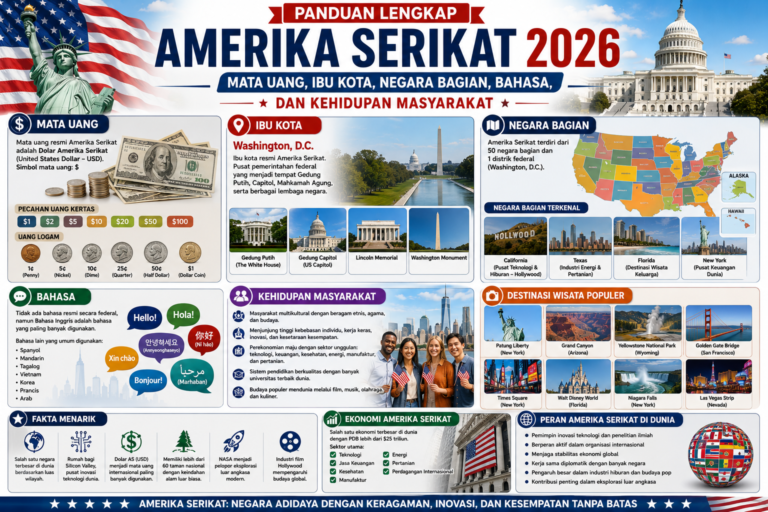 Panduan Lengkap Amerika Serikat 2026: Mata Uang, Ibu Kota, Negara Bagian, Bahasa, dan Kehidupan Masyarakat